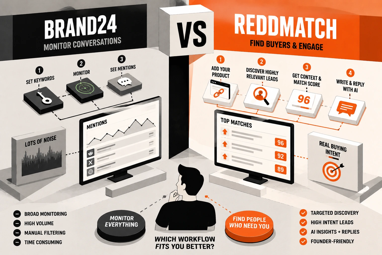 Brand24 vs ReddMatch: Which Workflow Fits Founders Better?